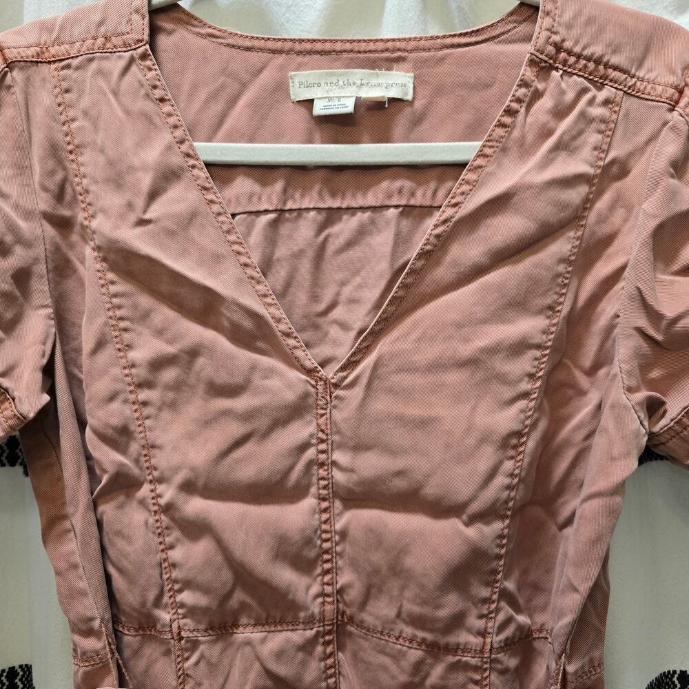 Pilcro and the Letterpress salmon pink tie waist short sleeve mini shift dress S - Picture 4 of 8